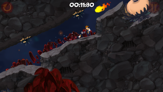 The player has to time to jump to avoid the flames.