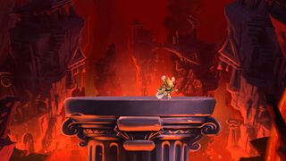 The last scene of this world, where several temples fall back into the chaos of the Underworld.