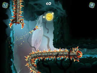 Two spiky snakes chasing Rayman