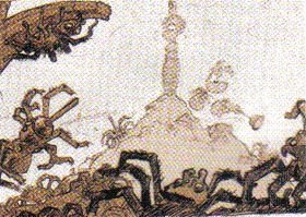 Rayman rescuing his girlfriend Simohne from spiders.