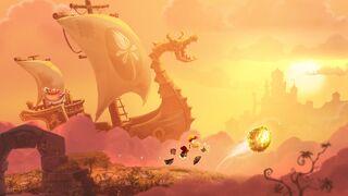 Rayman chasing a golden egg.