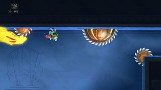 One of the secret areas of Swarmed and Dangerous takes place in a labyrinth which inverts the screen. Buzzsaws are also to be seen.