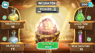 The incubator in Rayman Adventures. Here, the player can speed up the egg's hatch time or change the rarity of the egg.