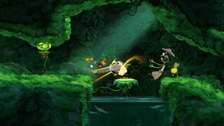 A golden heart following Rayman.