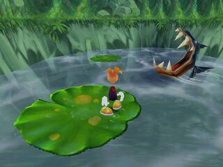 A piranha attacking near Rayman.