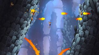 Fireballs are shot out of holes.