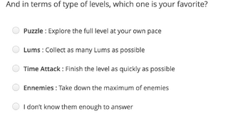 One of the survey questions from the Rayman Channel survey about Rayman Adventures.