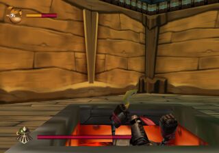 The same Ninja Henchman falling in a pool of lava.