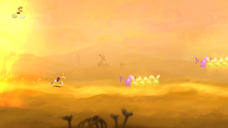 Lums flying toward Rayman.