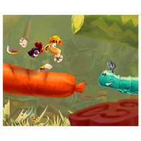 A blue-green caterpillar on the painting for Spoiled Rotten
