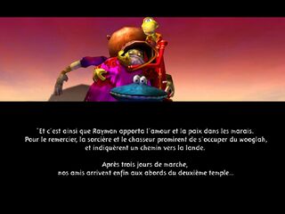 This cinematic from the Rayman 3 beta mention the fate of the injured wooglah.